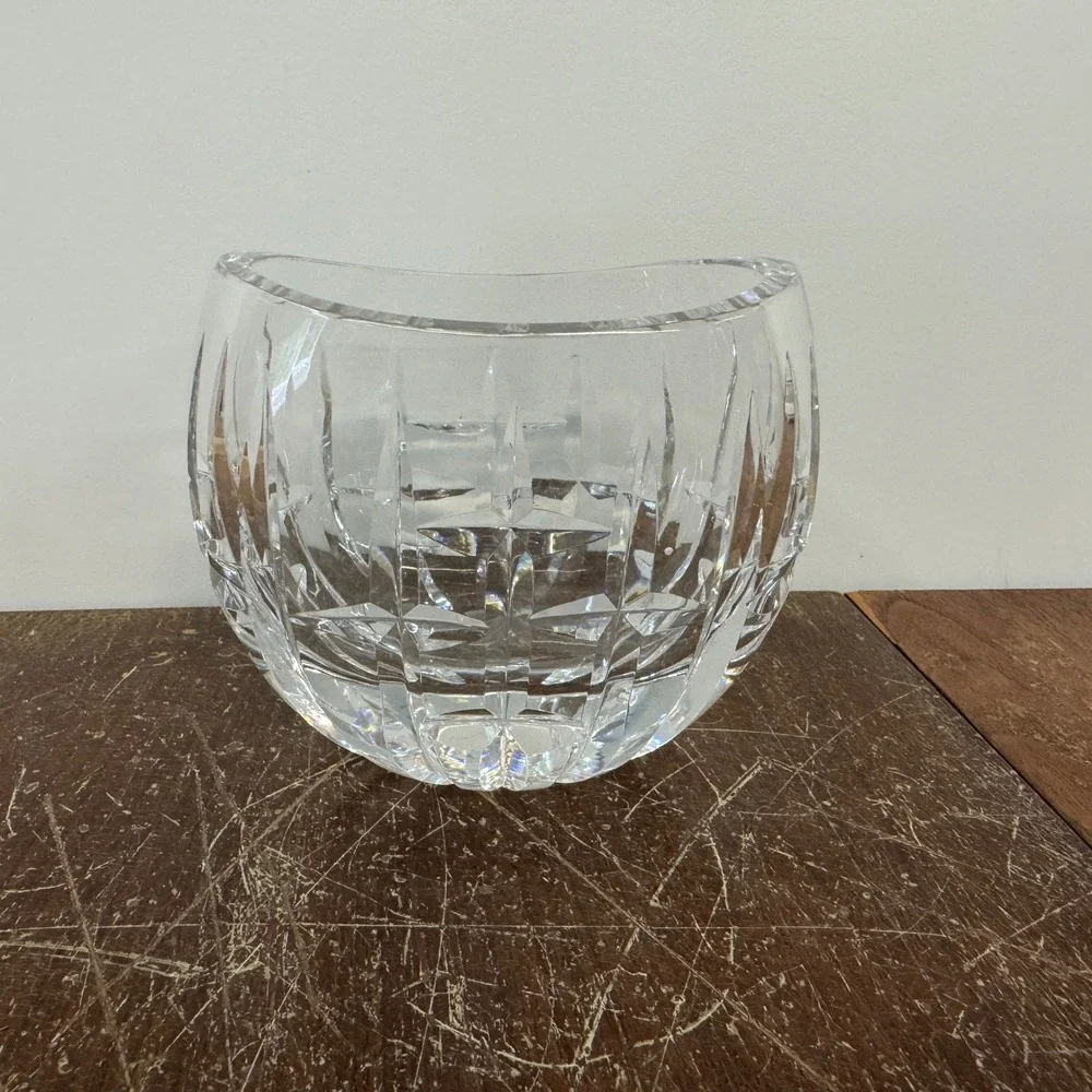Oval Crystal Squat‎ Vase Candle Holder Cut Glass Decor